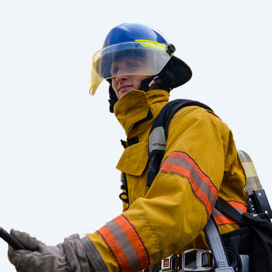 firefighter in front of blank white background