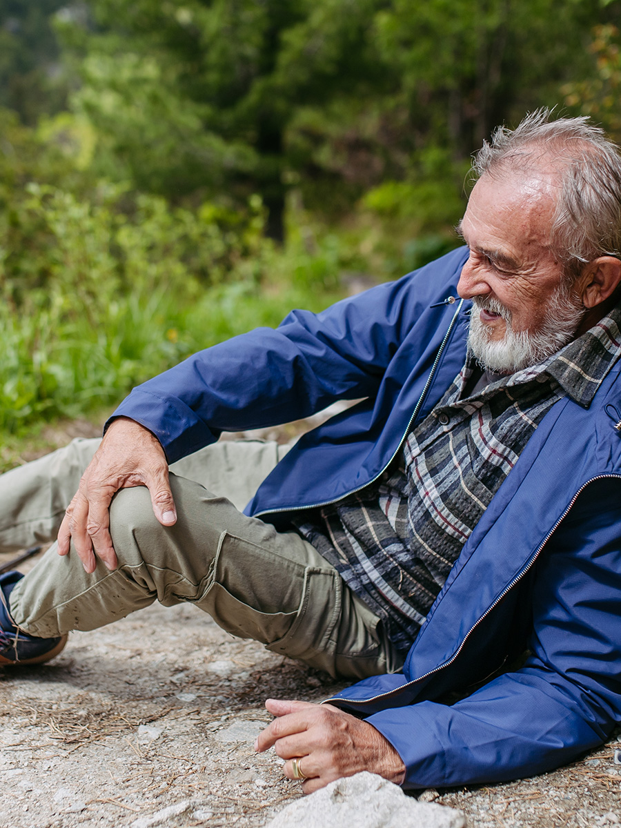 Old man injured from a hike