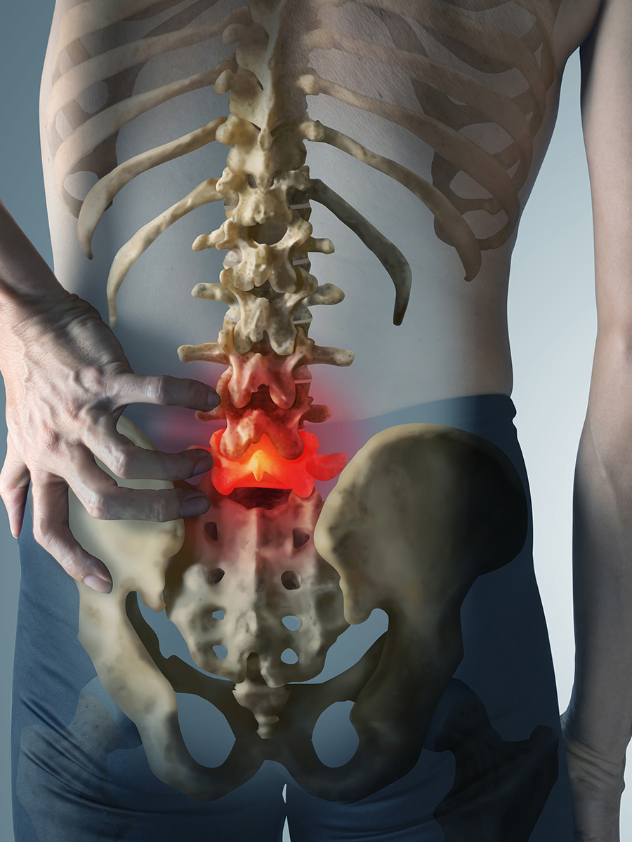 3d rendition of a mans spine in pain