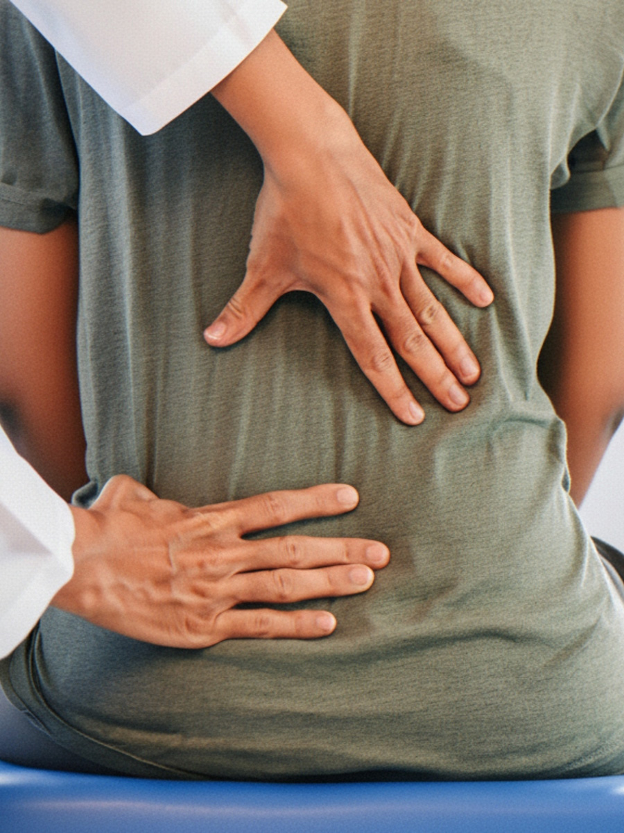 A man having his back examined by a doctor